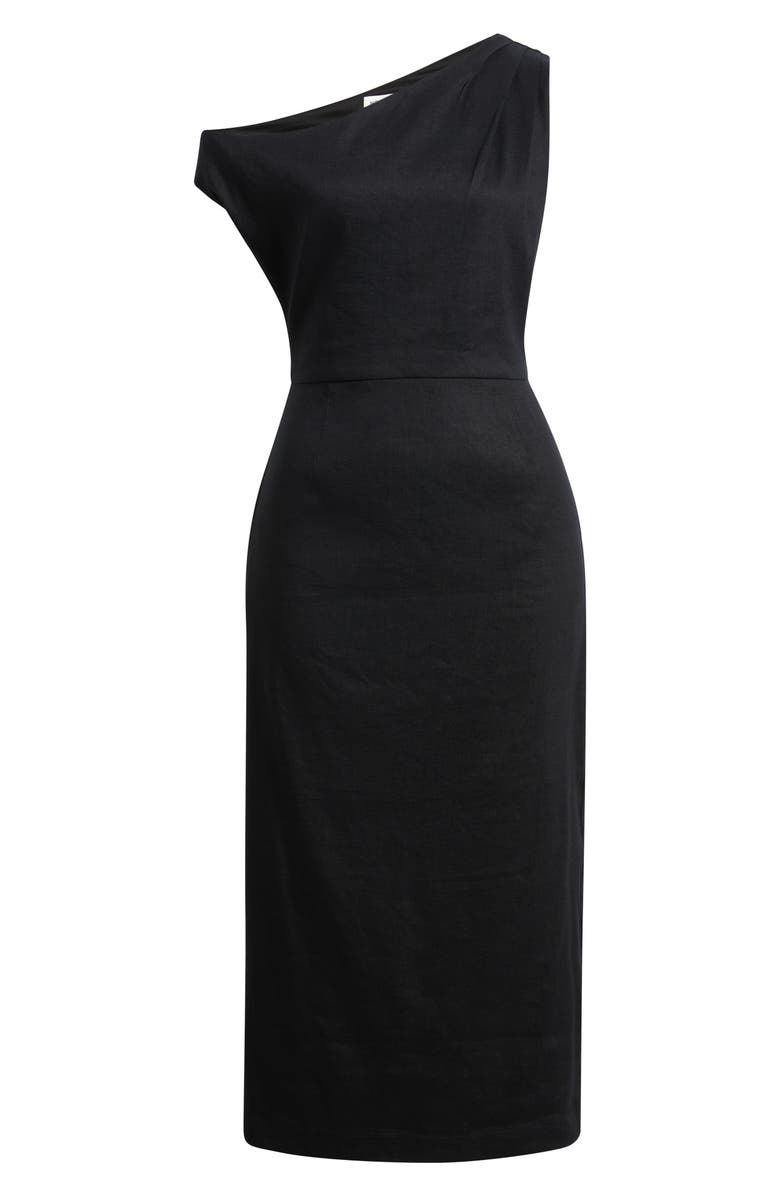 Nordstrom Floral Off the Shoulder Linen Blend Midi Dress, Main, color, Black