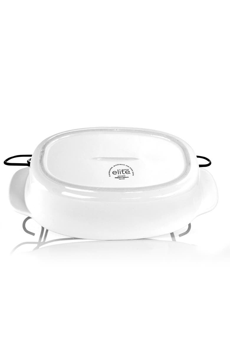 Gibson Home Gracious Dining 2 Piece Oval Stoneware Bakeware with Lid and Metal Rack, Alternate, color, White