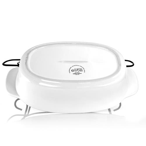Gibson Home Gracious Dining 2 Piece Oval Stoneware Bakeware With Lid And Metal Rack In White