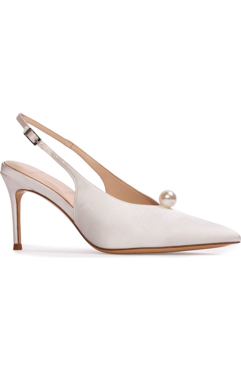 BLACK SUEDE STUDIO Reina 80 Satin Pump, Alternate, color, White Satin/Pearl Ornament