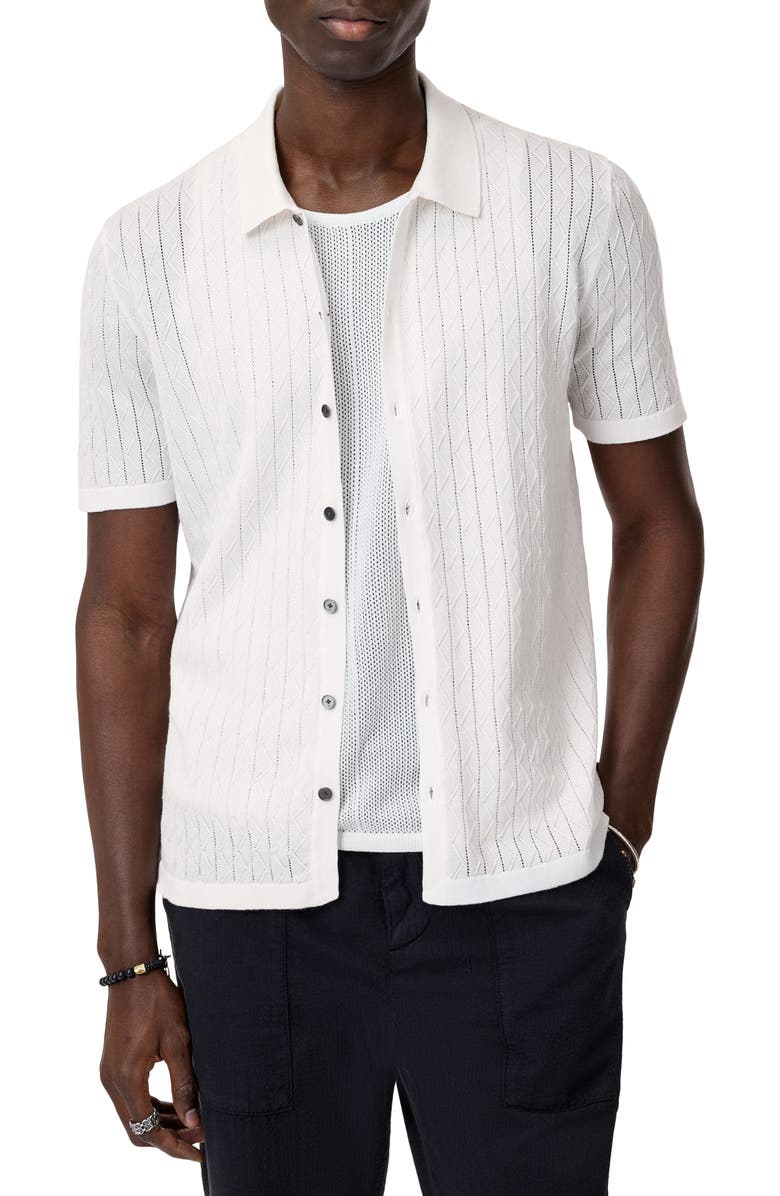 John Varvatos Moore Short Sleeve Organic Cotton Sweater, Main, color, White