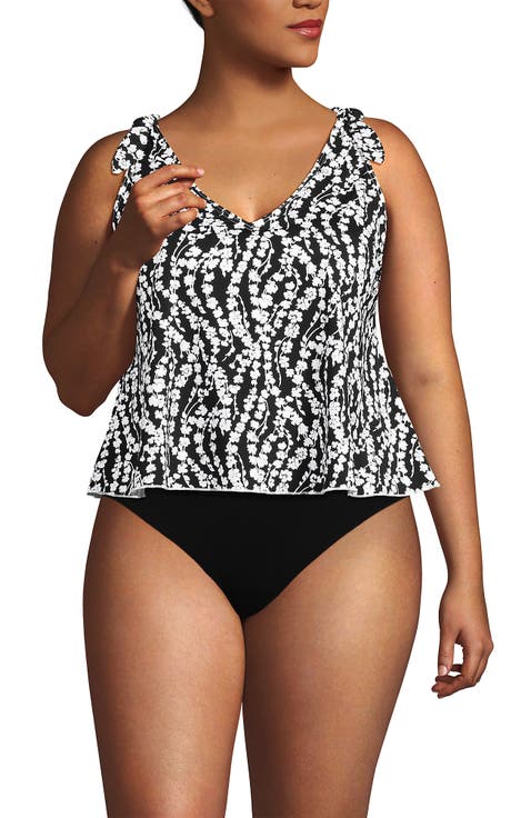 Plus Size DD-Cup Tie Shoulder Flutter Tankini Top