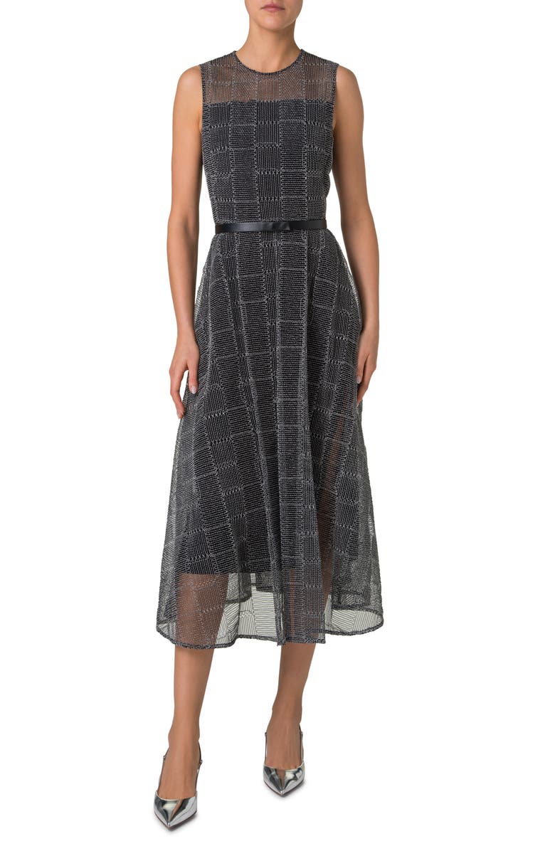 Akris Embroidered Belted Fit & Flare Dress, Main, color,