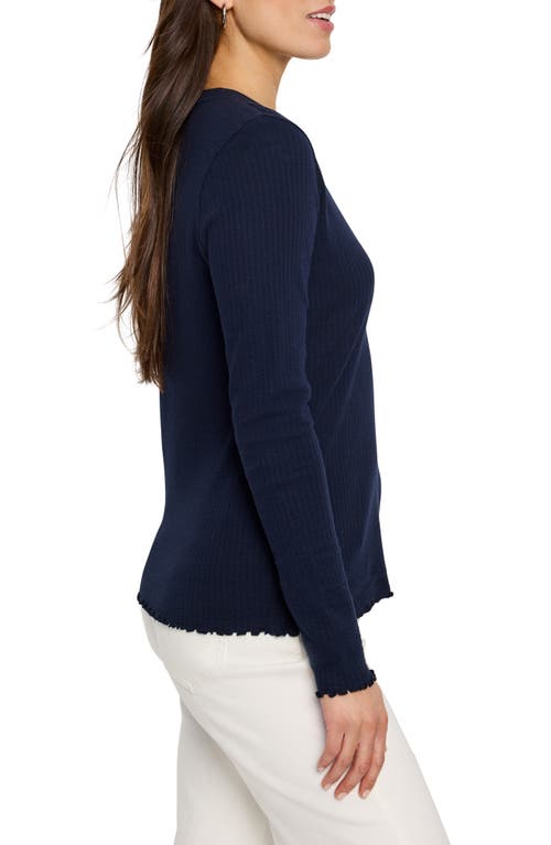 Nzt By Nic+zoe Seersucker Henley Long Sleeve Top In Dark Indigo
