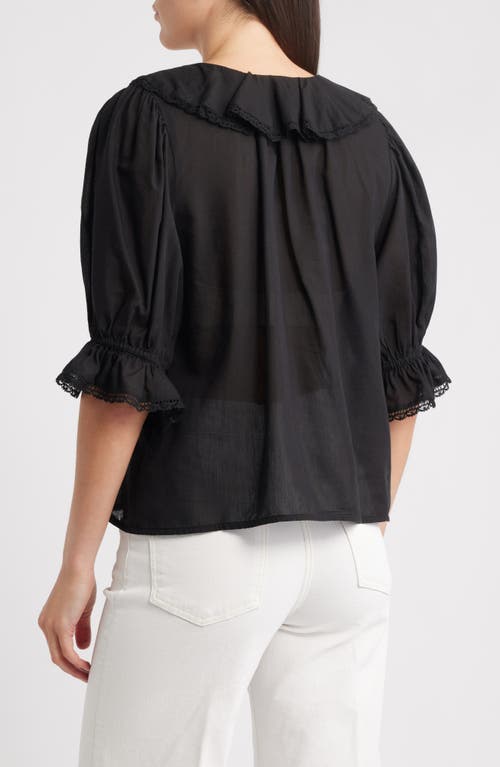 Madewell Pintucked Ruffled Puff-sleeve Top In Black