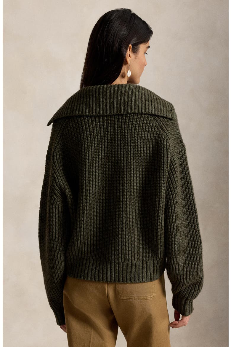 Chunky Half Placket Wool & Cotton Blend Sweater, Alternate, color, OLIVE HEATHER