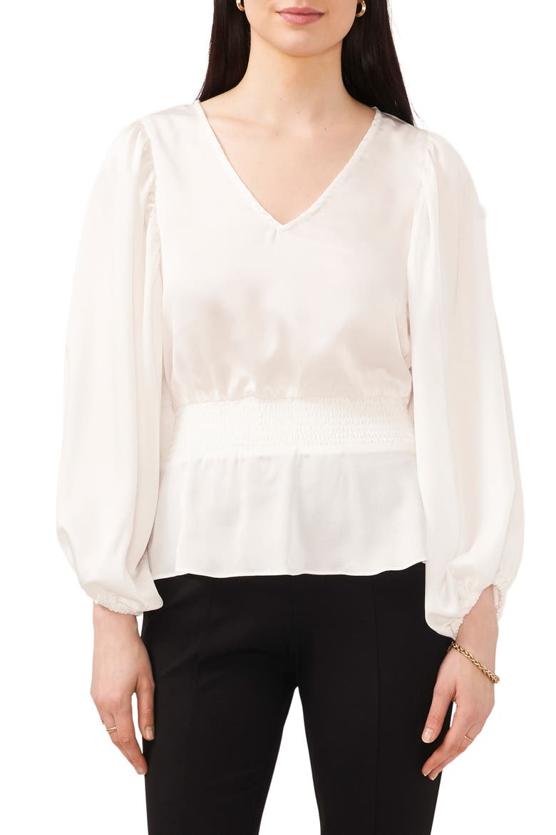Tie Waist Long Sleeve Blouse, Main, color, NEW IVORY