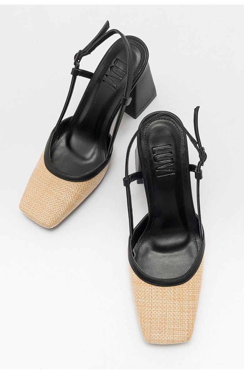 Prologue Shoes Rivie Raffia Square Toe Block Heel Pump, Alternate, color, Black