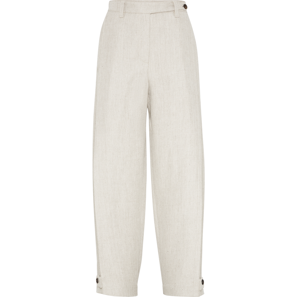 Brunello Cucinelli Linen Cover Tapered Trousers In Cool Beige