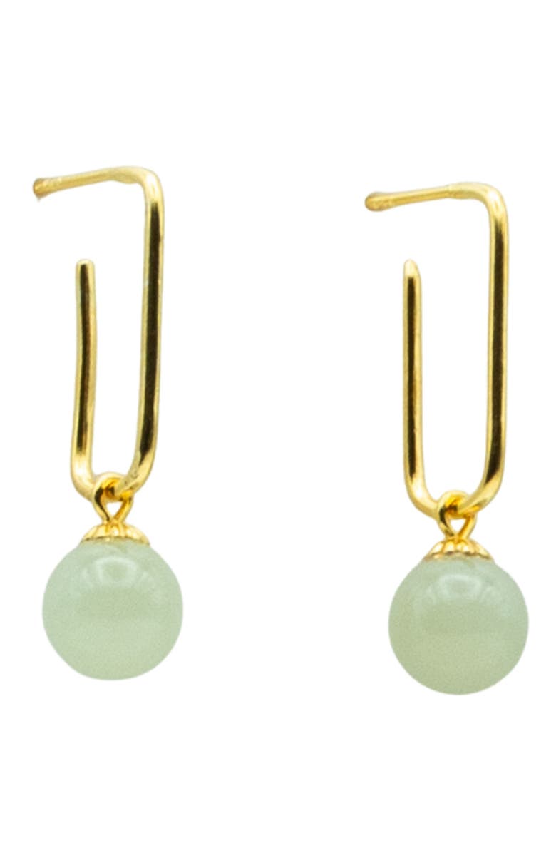 seree Pin Green jade bead gold earrings, Main, color, Light Green