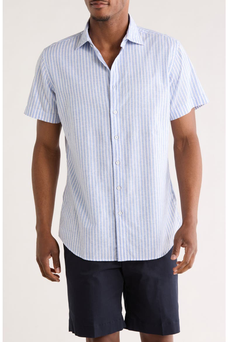 Middle Hill Short Sleeve Cotton & Linen Button-Up Shirt, Main, color, SEA SPRAY