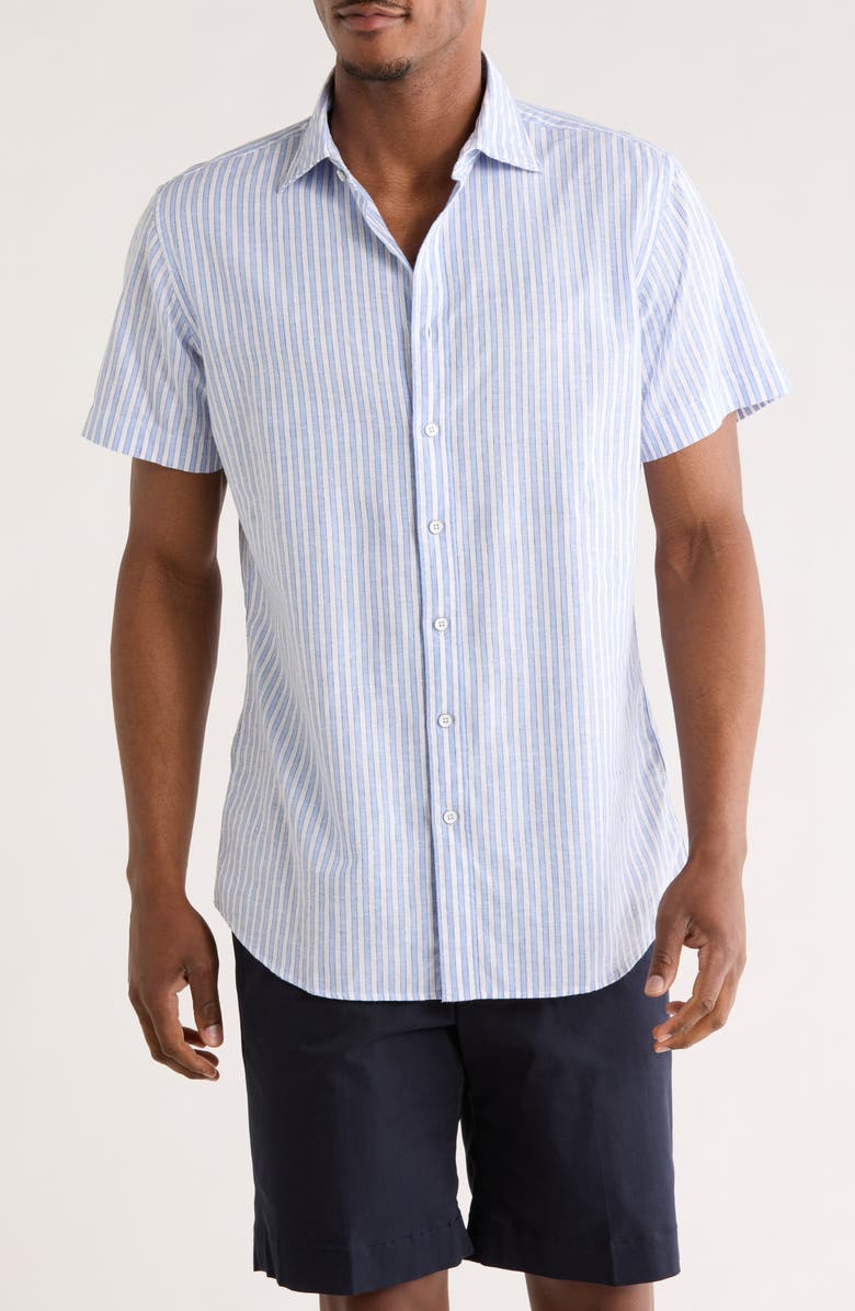 Rodd & Gunn Middle Hill Short Sleeve Cotton & Linen Button-Up Shirt, Main, color, Sea Spray