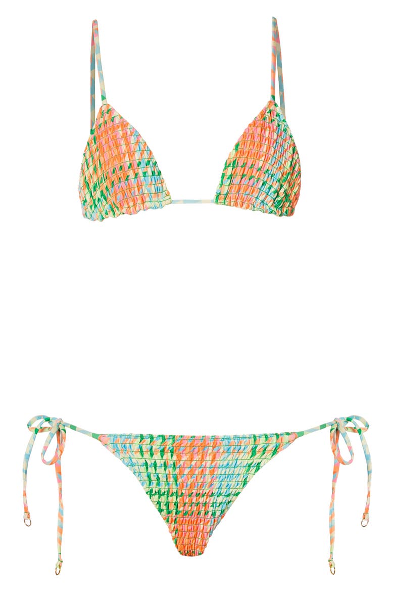 Dreamy Grid Sunflash Side Tie Bikini Bottoms, Alternate, color, OPEN GREEN