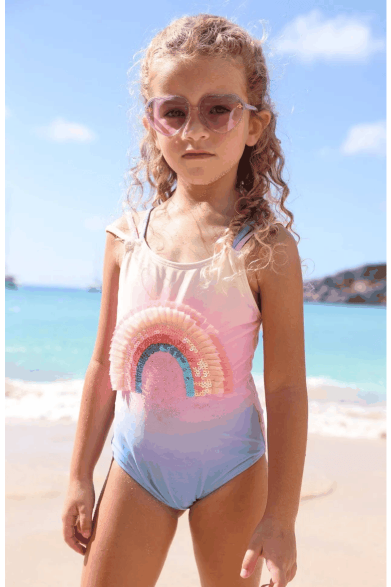 Ombre Rainbow Swimsuit, Alternate, color, Pink