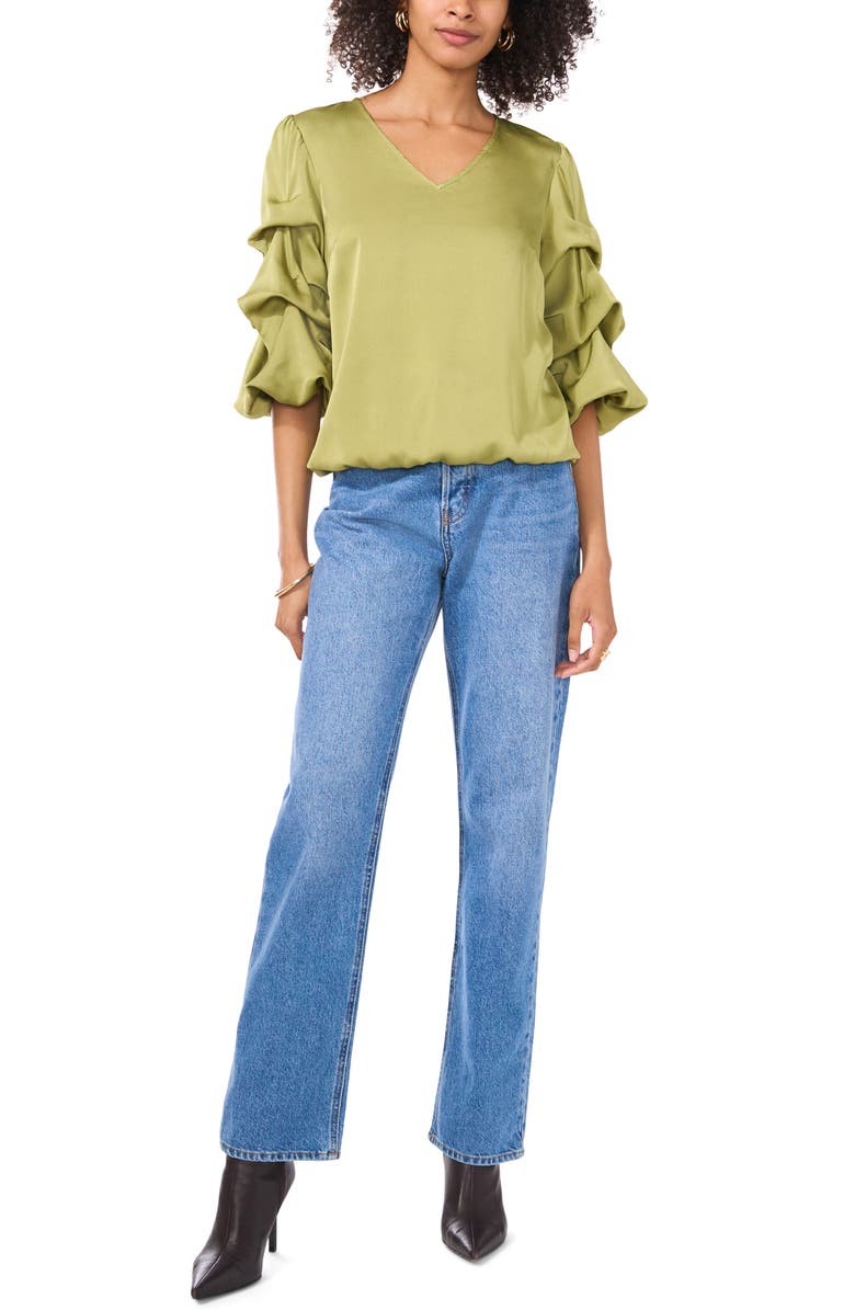Vince Camuto V-Neck Bubble Sleeve Top, Alternate, color, Vine Green