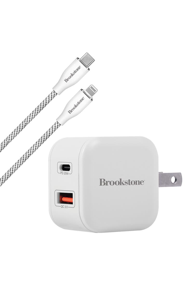 BROOKSTONE 4 Foot C-to-C & Wall Charger 20W, Alternate, color, White