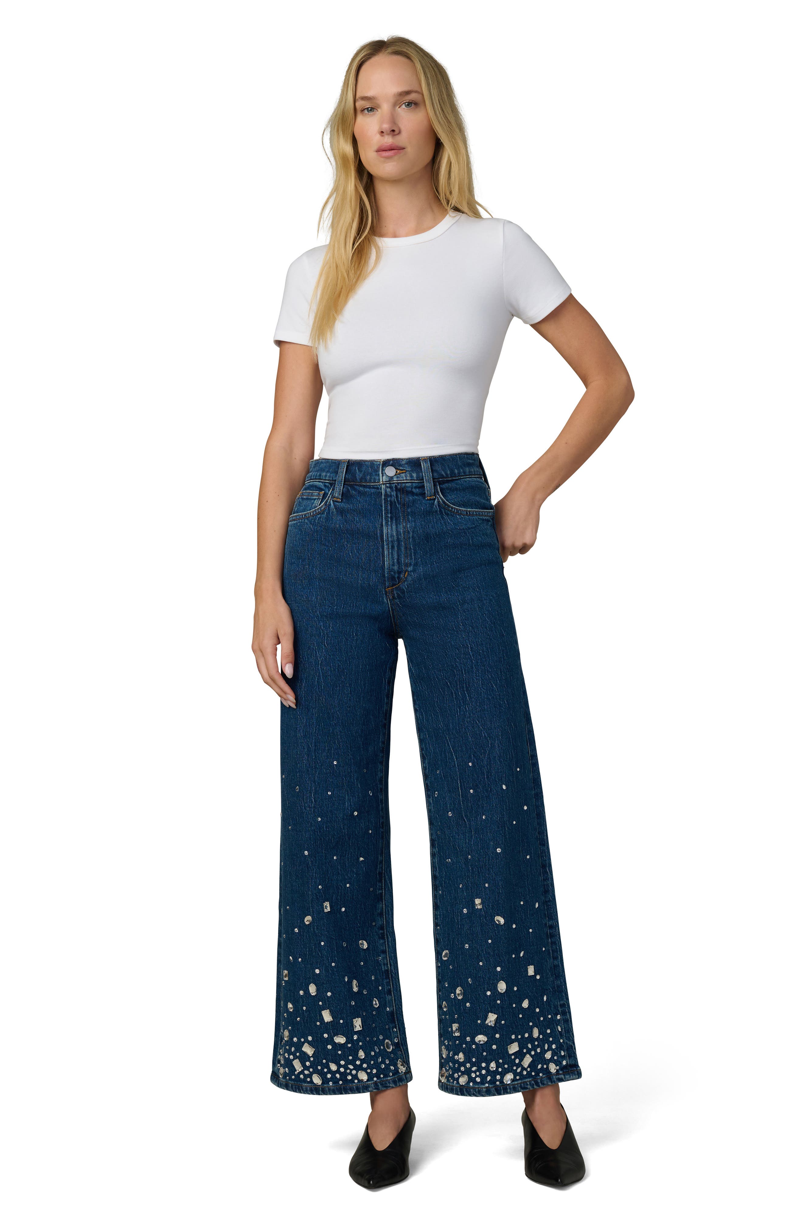 Joe's The Mia Stone Embellished Ankle Wide Leg Jeans (Women