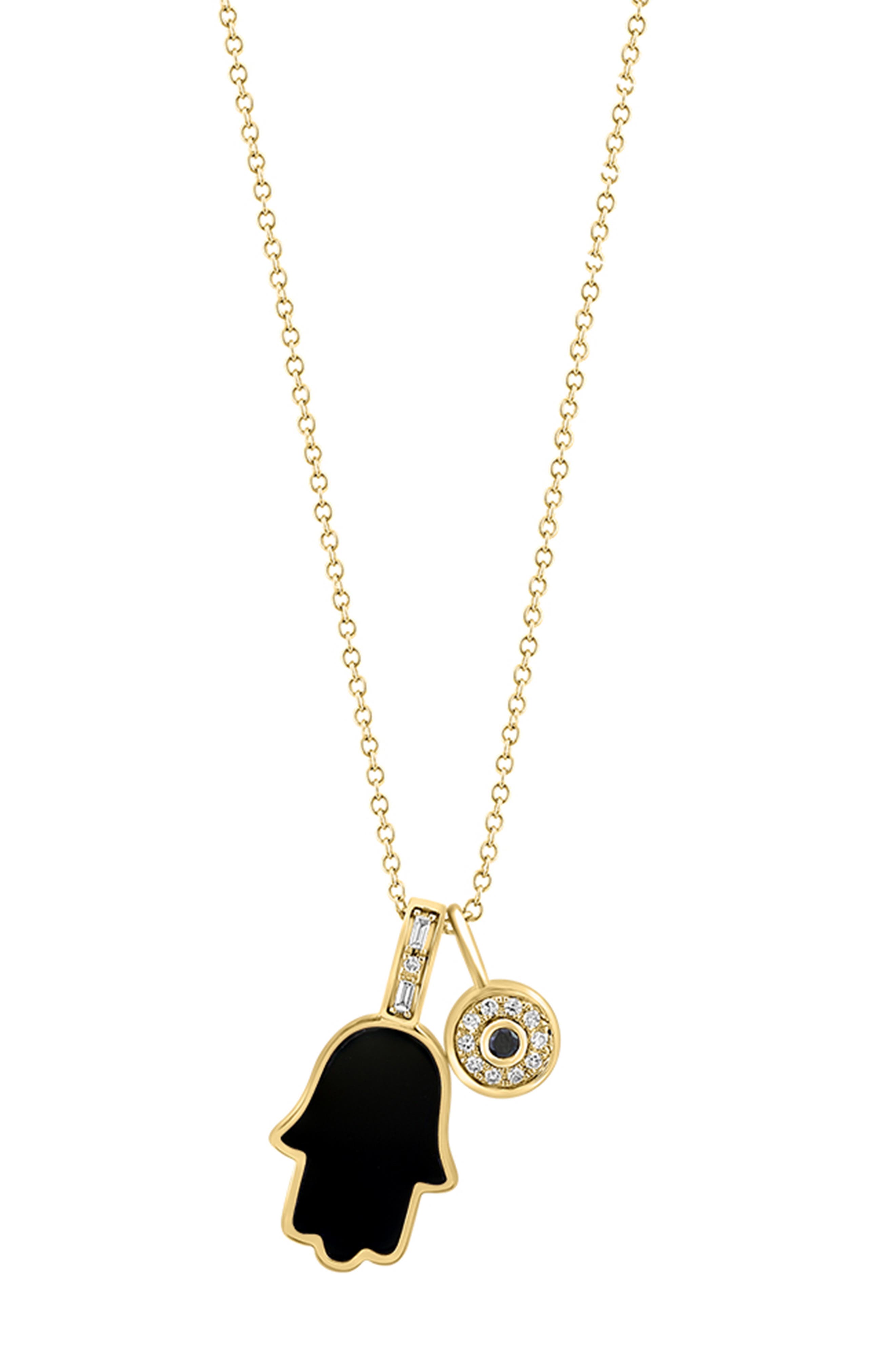 Diamond Evil Eye & Onyx Hamsa Pendant Necklace