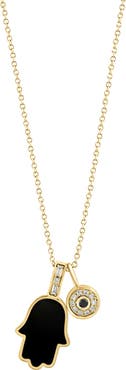 EFFY Diamond Evil Eye & Onyx Hamsa Pendant Necklace