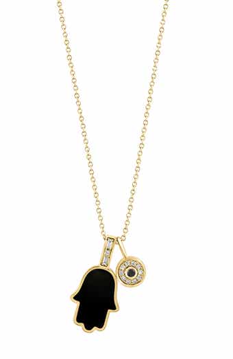 Diamond Evil Eye & Onyx Hamsa Pendant Necklace