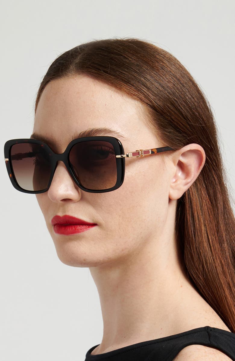 Carolina Herrera Her 55mm Gradient Square Sunglasses, Alternate, color, Havana/ Brown Sf