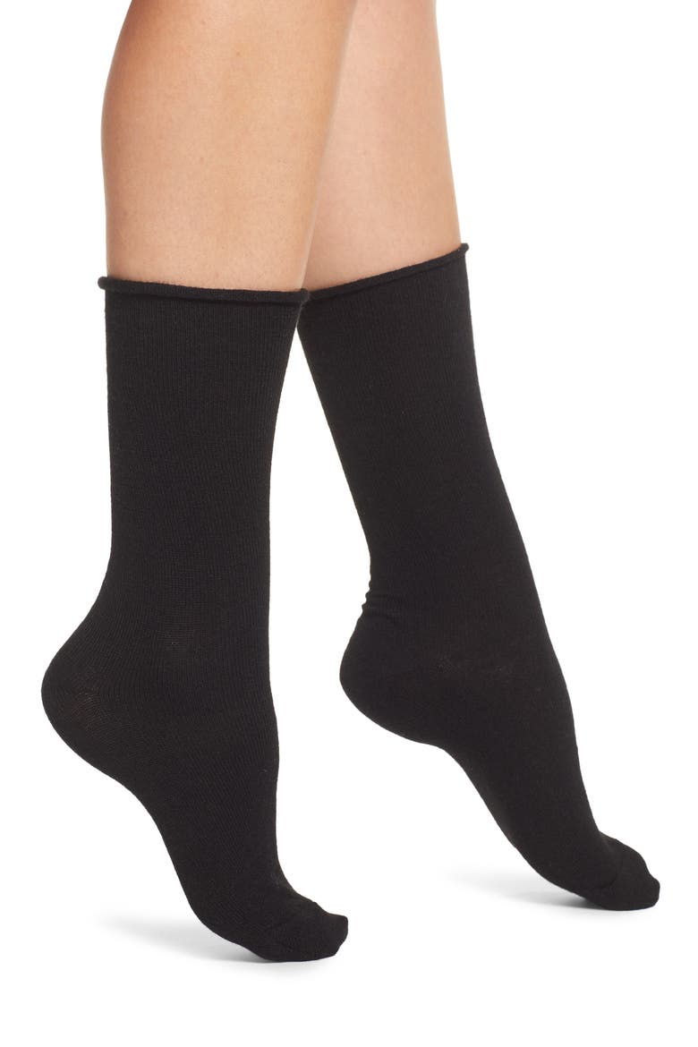 Merino Wool Blend Crew Socks, Main, color, BLACK
