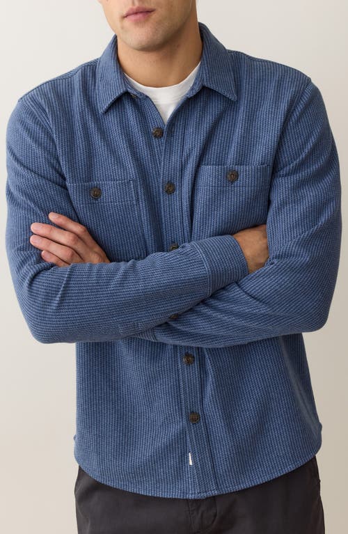 Marine Layer Pacifica Stripe Stretch Overshirt in Blue Railroad Stripe 