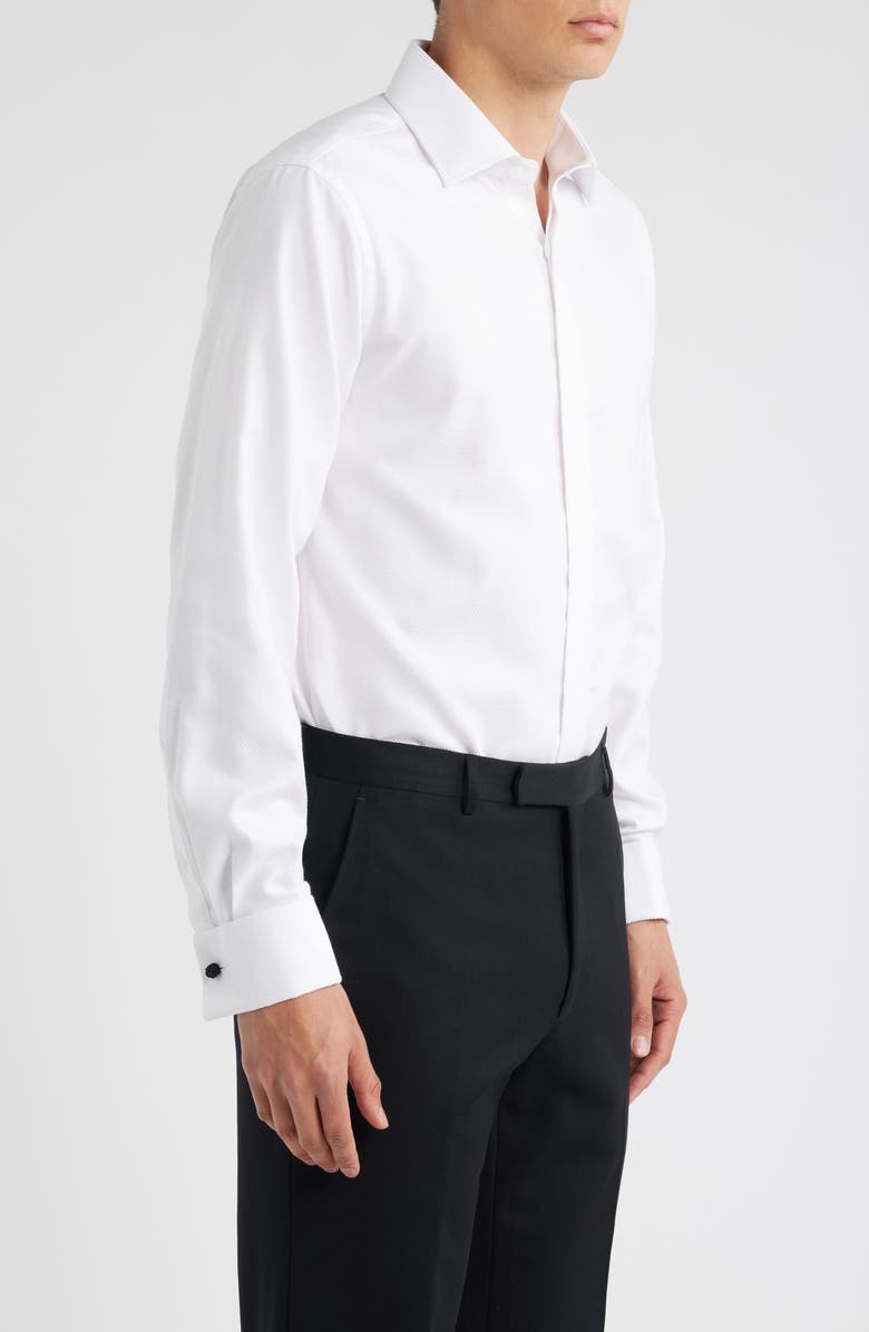 Lorenzo Uomo Trim Fit Solid White Textured Cotton Tuxedo Shirt, Alternate, color, White