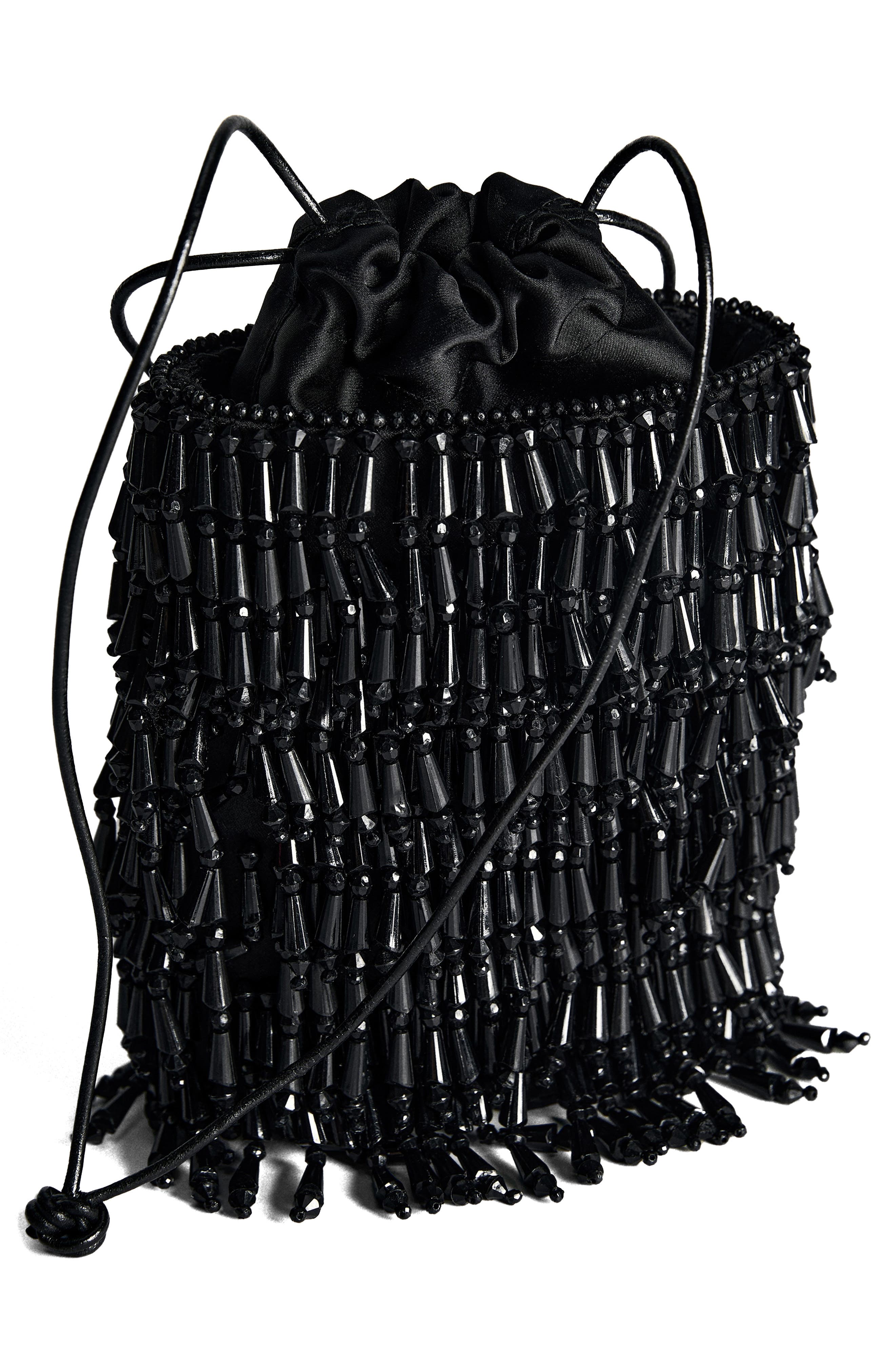 MANGO Beaded Drawstring Bucket Bag, Alternate, color, 