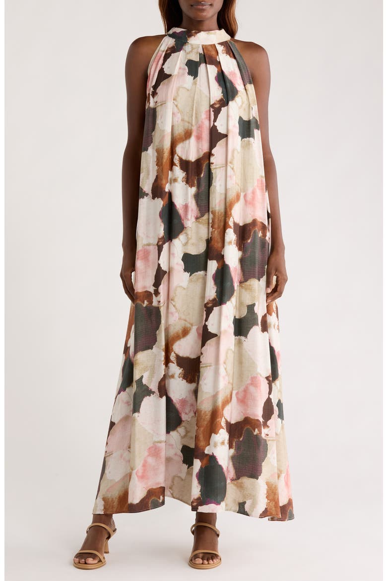 Print Sleeveless Maxi Dress, Main, color, BROWN MULTI