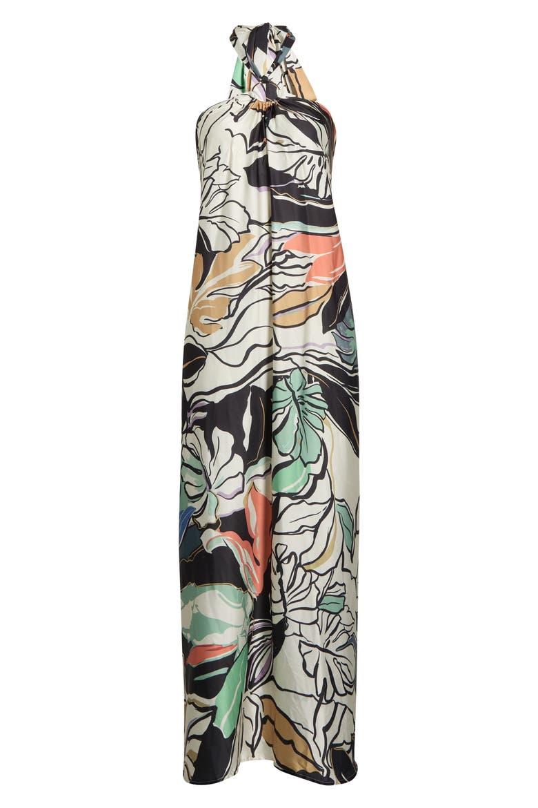 O-Ring Halter Maxi Cover-Up Dress, Alternate, color, BLUE BOTANICAL