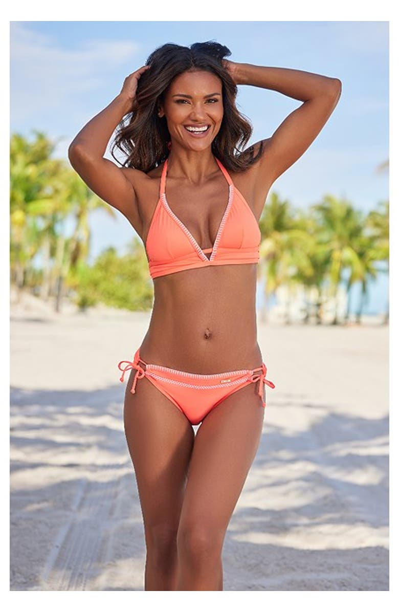 LASCANA Plunge Triangle Bikini Top Size 36C/D, Alternate, color, Coral