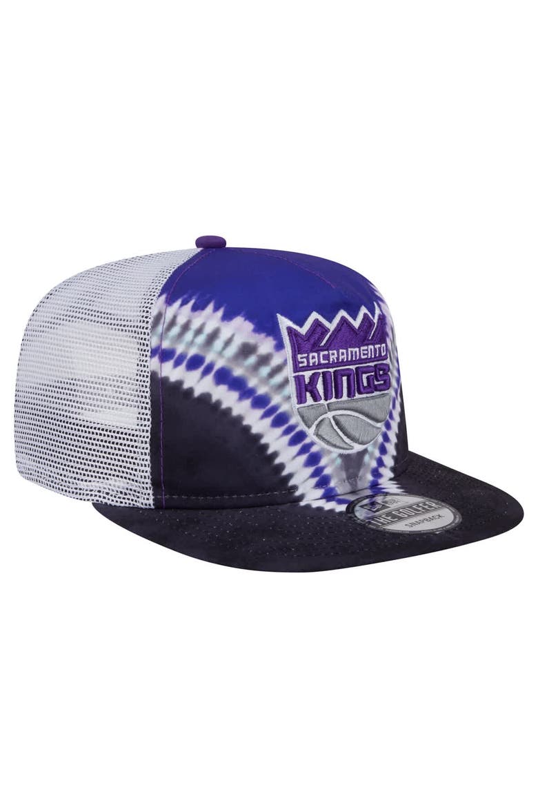 Men's New Era Black/Purple Sacramento Kings Throwback Dye Golfer Snapback Hat, Alternate, color, Black