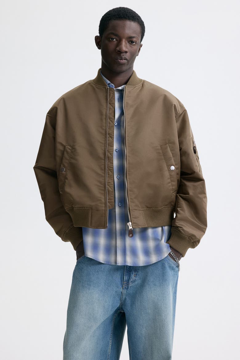 Padded Nylon Bomber Jacket, Alternate, color, Khaki green