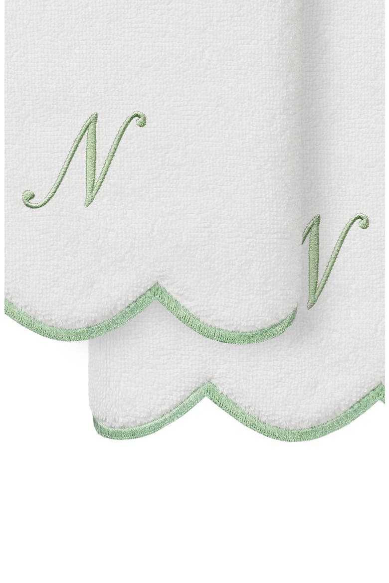 Adornia Scallop Initial Set of 2 Hand Towels, Alternate, color, WHITE/ GREEN N