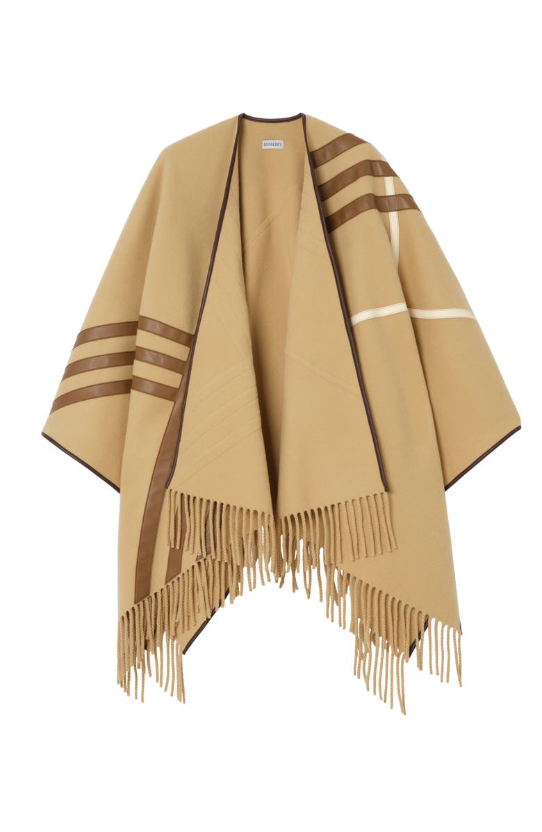 Burberry Leather Trim Cashmere Cape, Main, color, Sand Beige