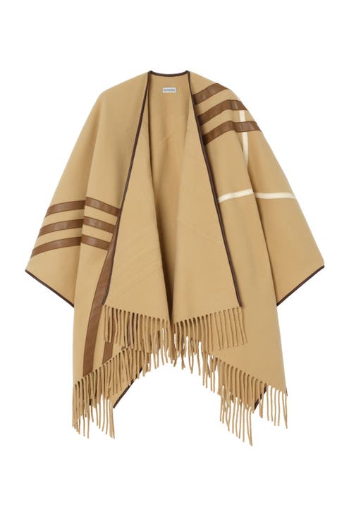 Leather Trim Cashmere Cape