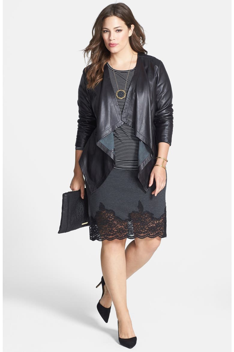 Waterfall Front Leather Jacket, Alternate, color, BLACK