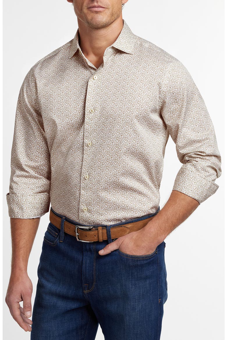 Micropaisley Print Sport Shirt, Alternate, color, WHITE/ DUNE