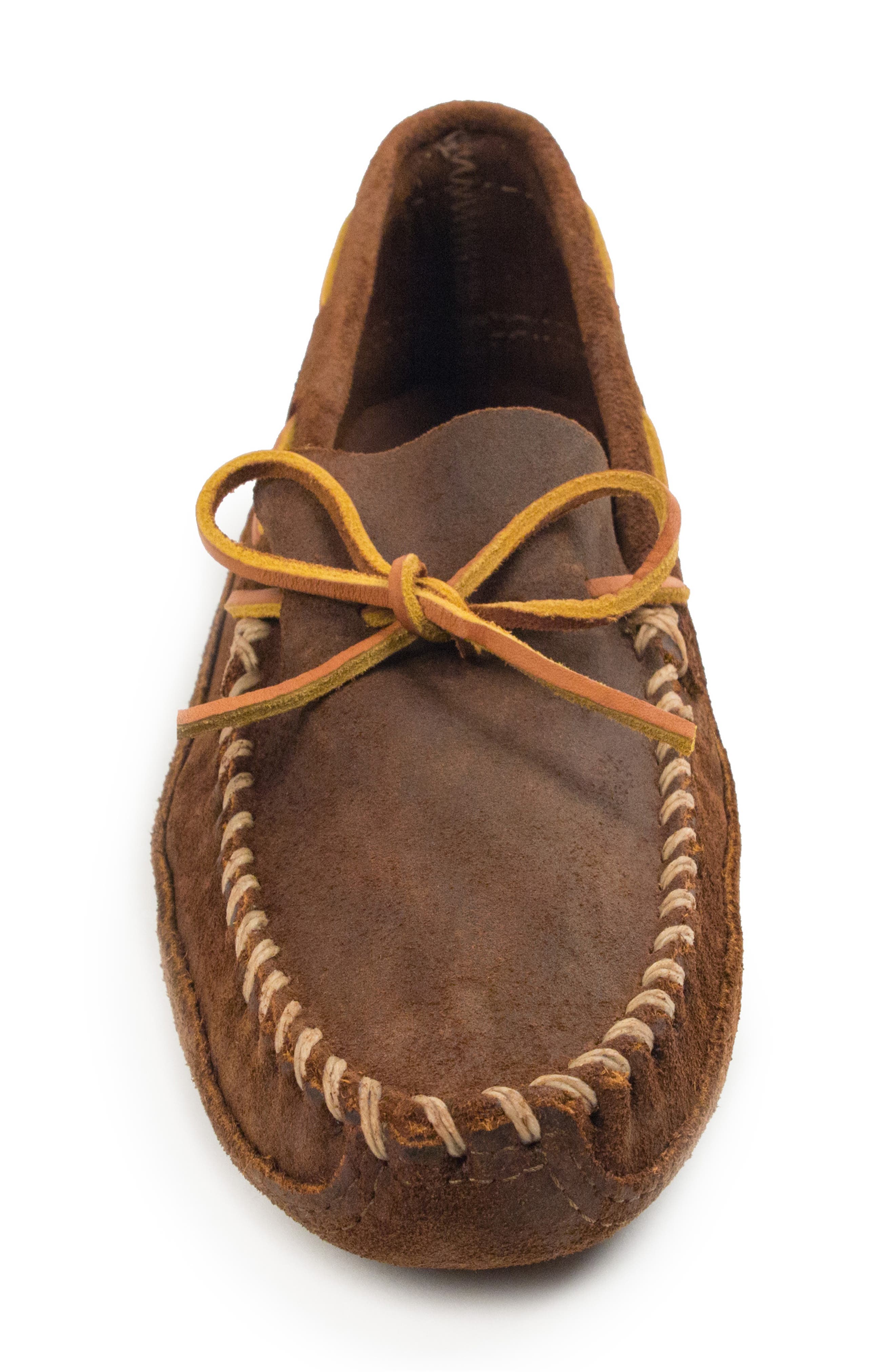 Minnetonka Suede Sole Loafer, Alternate, color, Brown