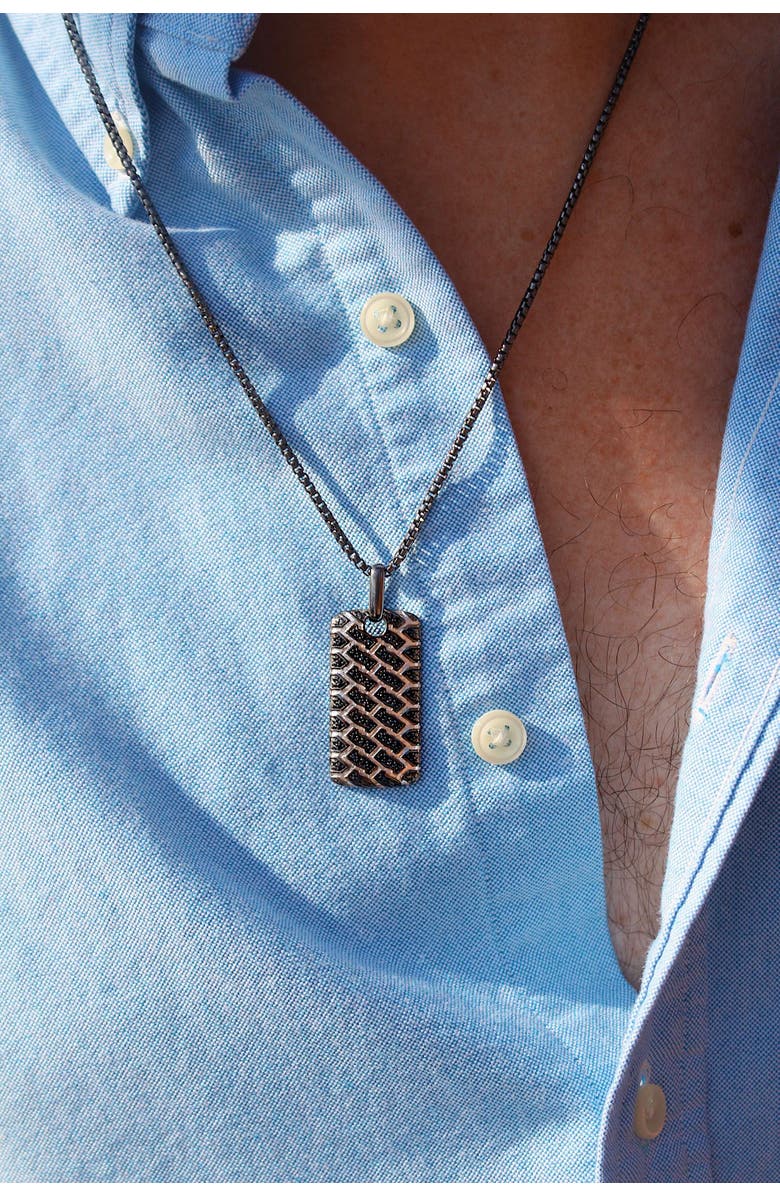 LuvMyJewelry Fast Track Tire Tread Silver & Black Diamond Tag Necklace, Alternate, color, Dark Grey