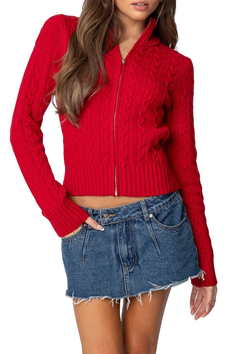 Ryn Cable Zip Sweater, Main, color, RED