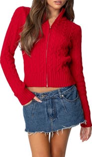 EDIKTED Ryn Cable Zip Sweater