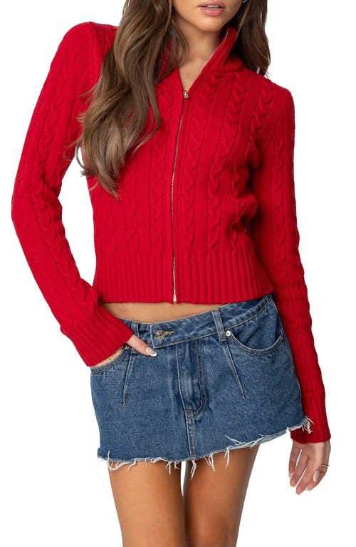 Edikted Ryn Cable Zip Sweater In Red