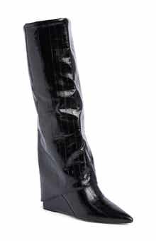 Alivia Croc Embossed Faux Leather Knee High Boot