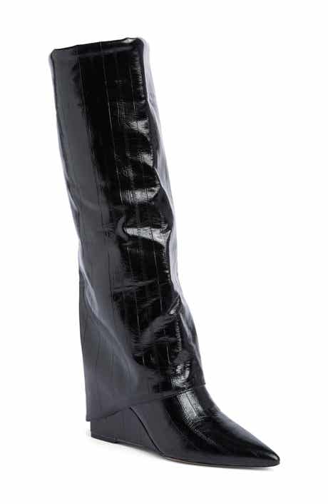 Alivia Croc Embossed Faux Leather Knee High Boot