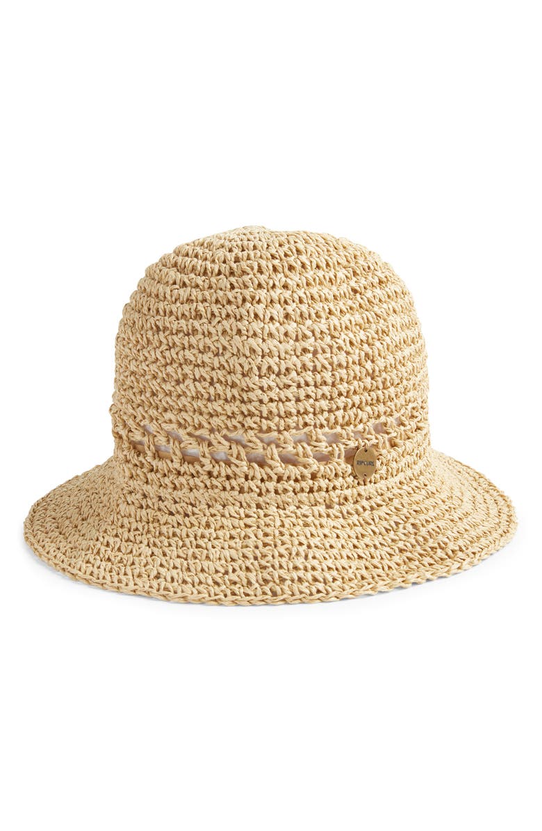 Rip Curl Crochet Stitch Straw Bucket Hat, Main, color,