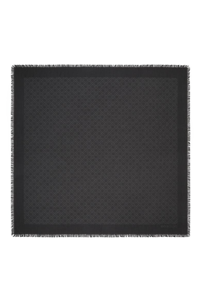 T-Monogram Jacquard Wool & Silk Square Scarf, Alternate, color, BLACK