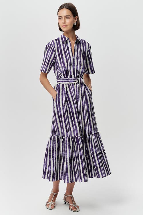 Exquise Xenia Short Sleeve Belted Pocketed Midi Dress in Sax at Nordstrom, Size X-Large