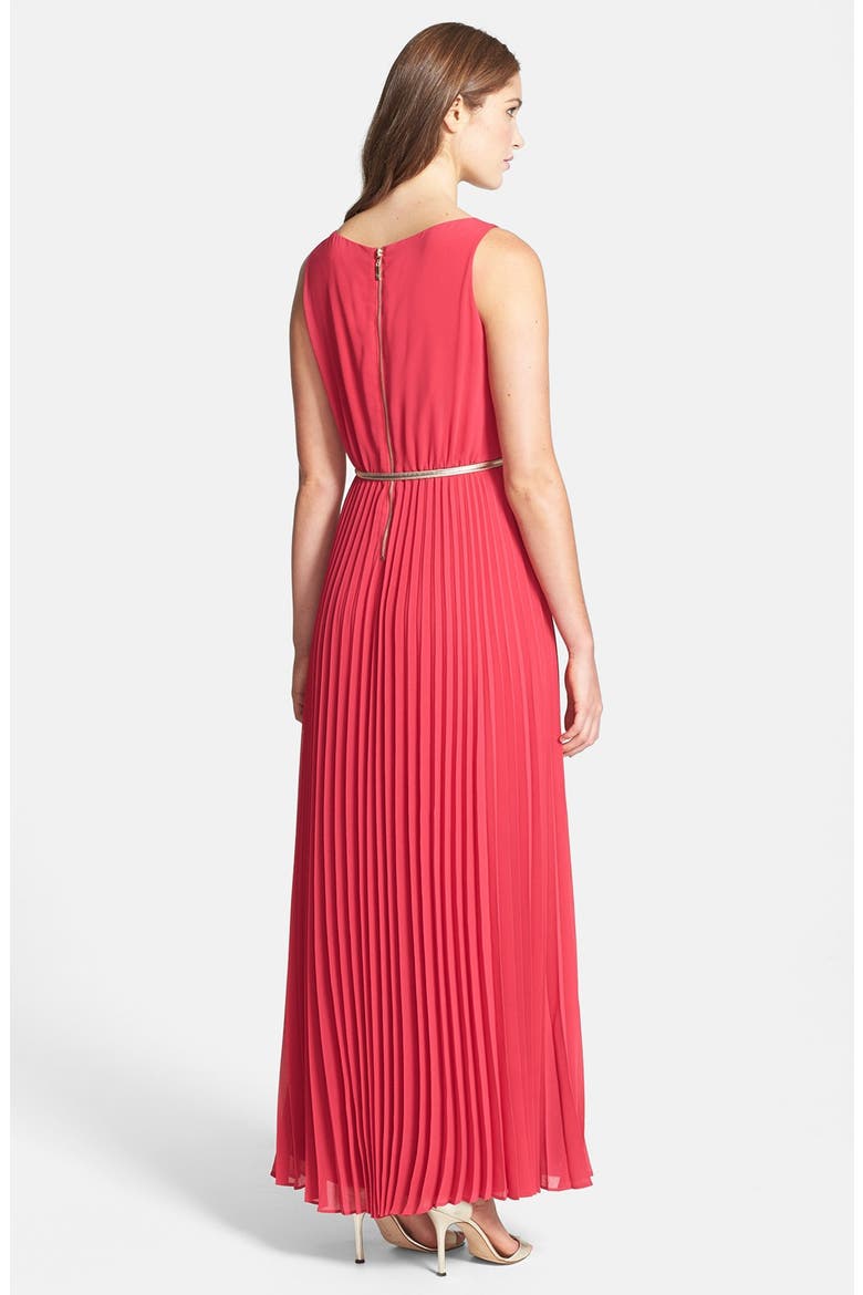 Pleated Chiffon Maxi Dress, Alternate, color, CHERRY